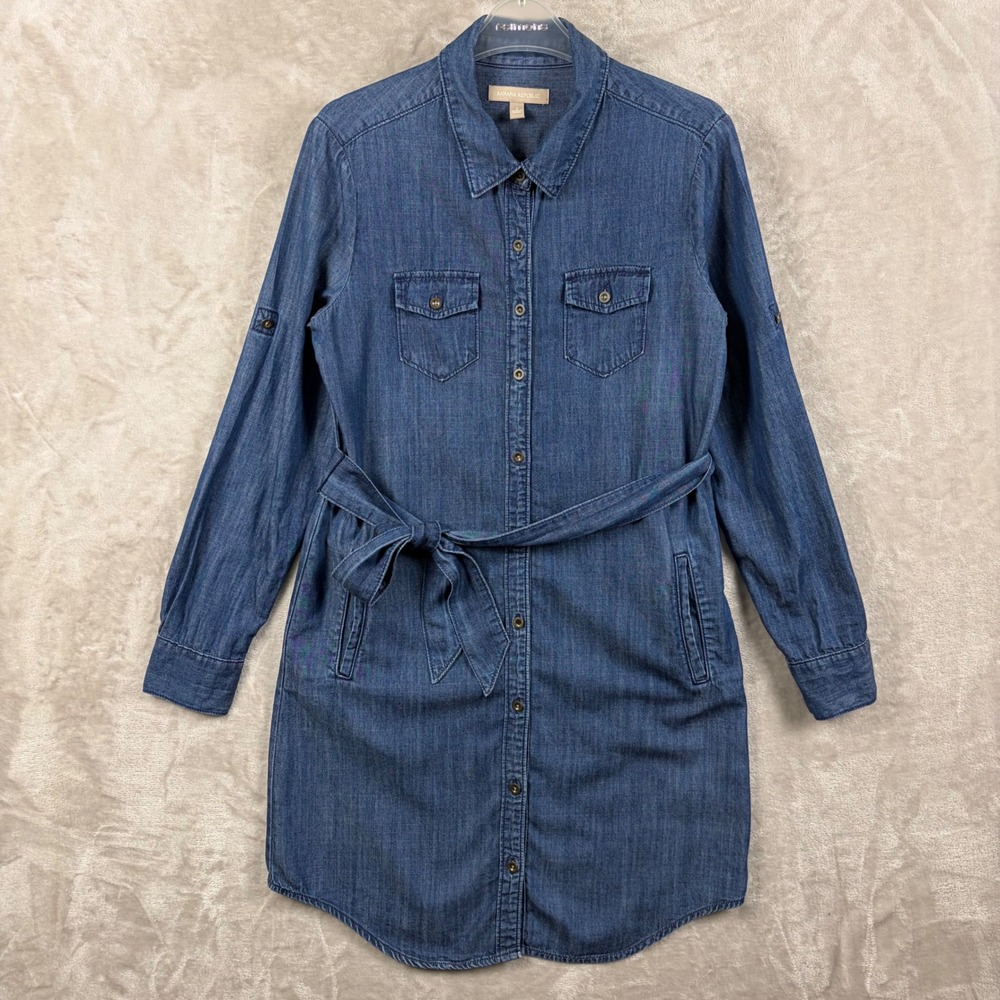Banana Republic Chambray Denim Shirt Dress 2 Medium Wash Long Sleeve Mini  Chic